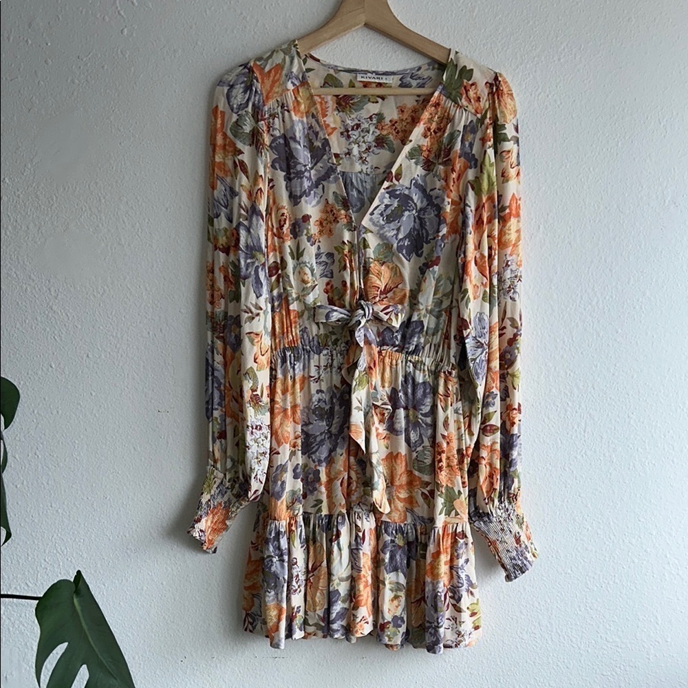 Kivari Aster Floral Orange Long Sleeve Mini Dress Sz. S - Picture 3 of 10